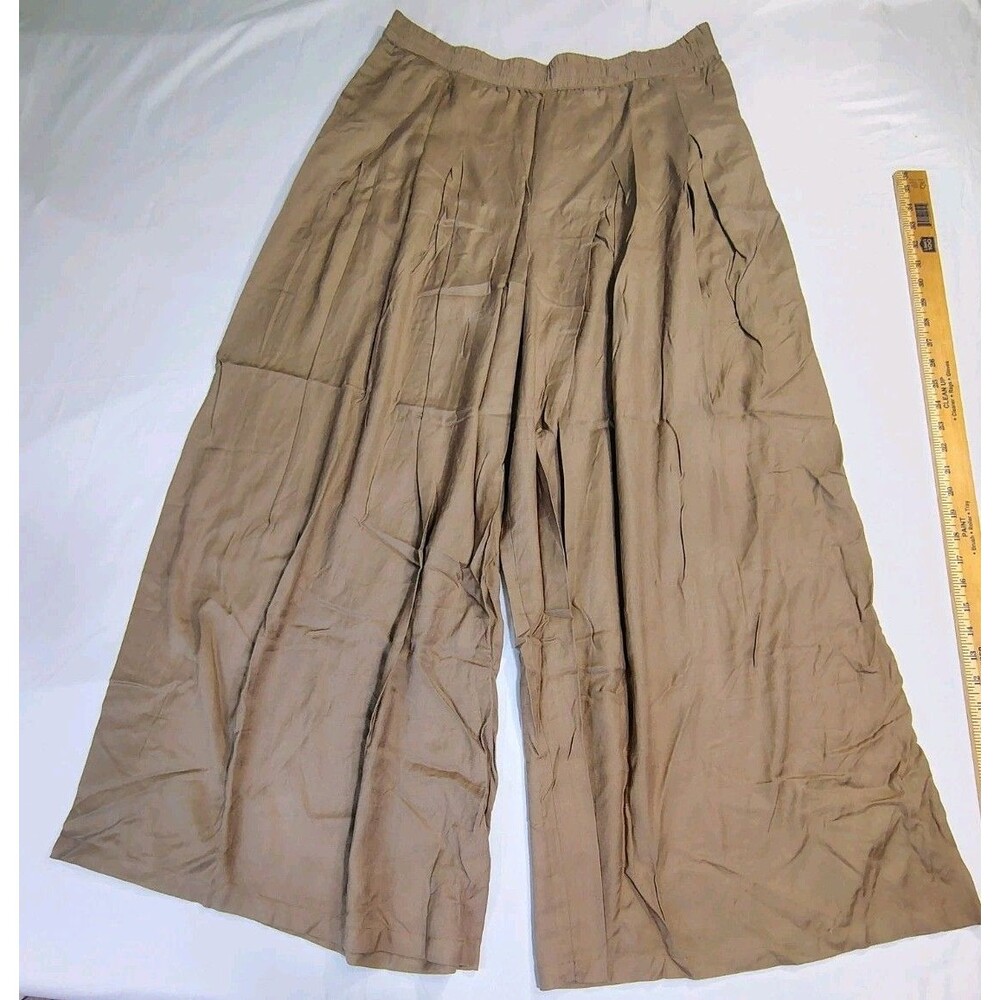 Pyramid Collection Wide Leg Palazzo Pants Sz L Light Brown Flowy Bohemian